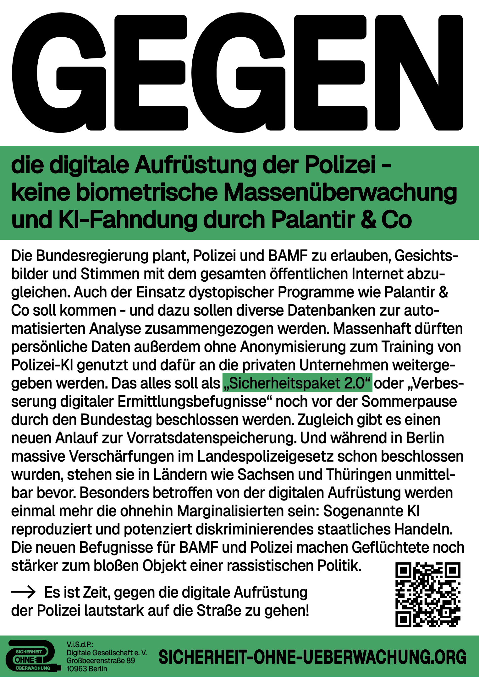 Abbildung des Demo-Flyers, Rückseite.